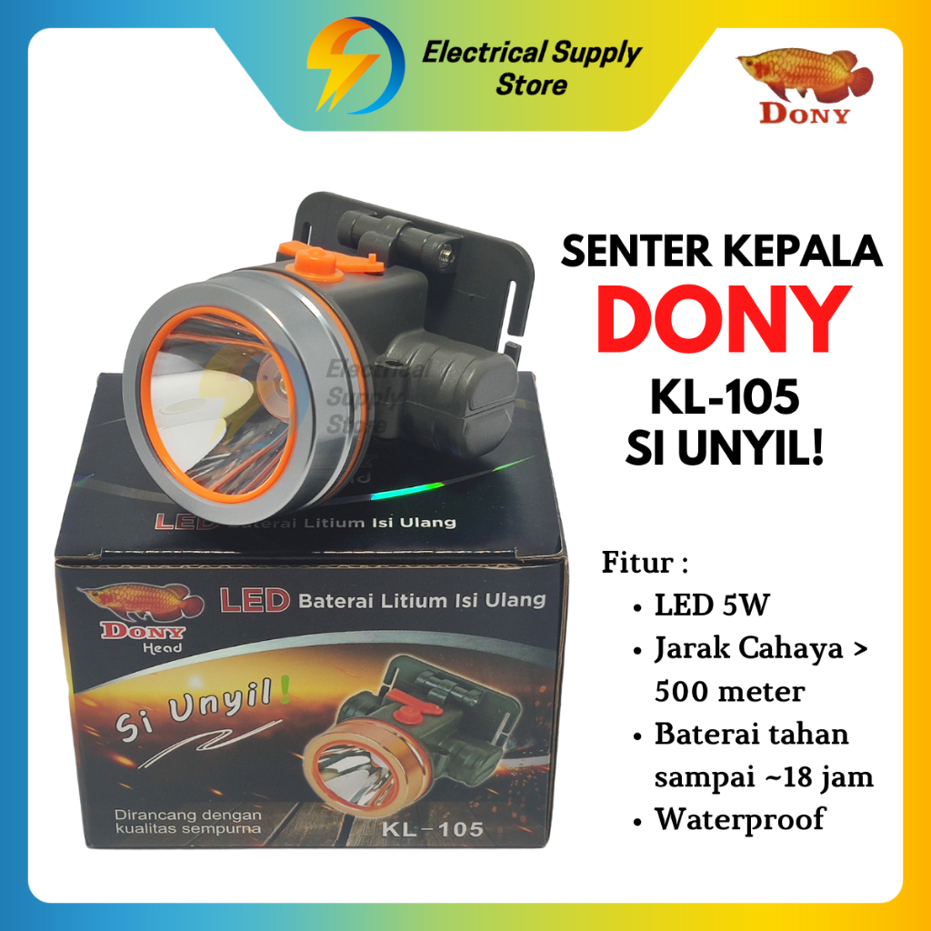 SENTER KEPALA DONY KL-105 5W SI UNYIL | TERANG | MODE S.O.S | PUTIH DAN KUNING | UKURAN KECIL