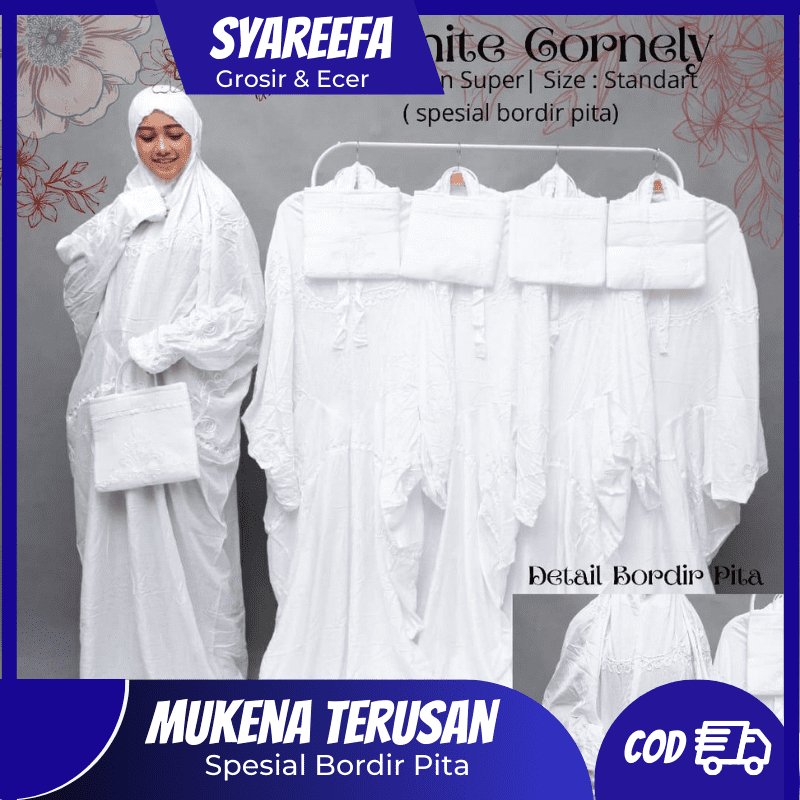 Mekena Terusan Putih Polos Mukena Dewasa Potongan