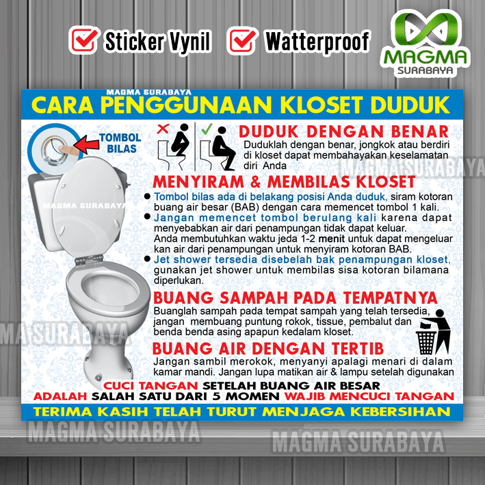 

Stiker cara Penggunaan Kloset Duduk - Toilet - WC
