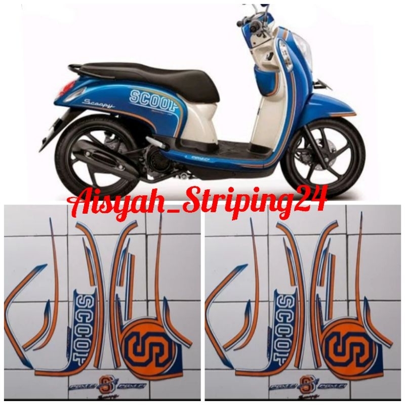STIKER STICKER STRIPING LIS LES POLET BODY MOTOR HONDA SCOOPY SPORTY 2014 FULL-BIRU