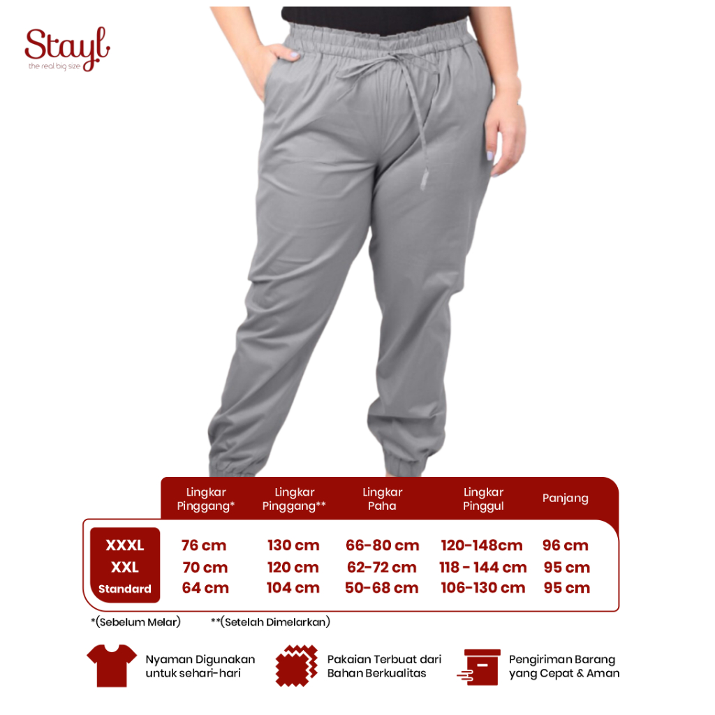 STAYL Jumbo Size Jogger Pants 10 Warna Celana Kerja Wanita | Big Size Celana Training | Joger Pants Plus Size