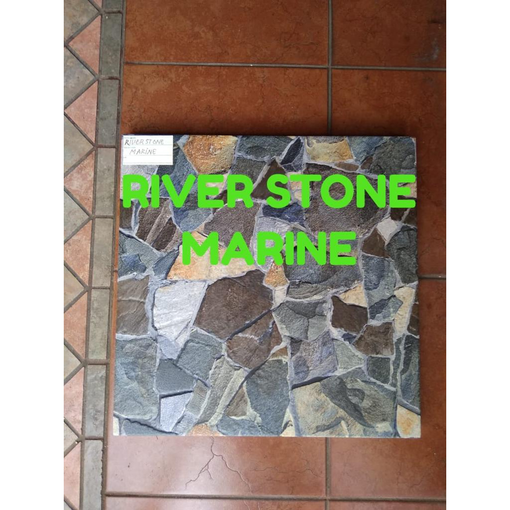 mulia tile river stone keramik teras carport 40x40 kw1 kasar