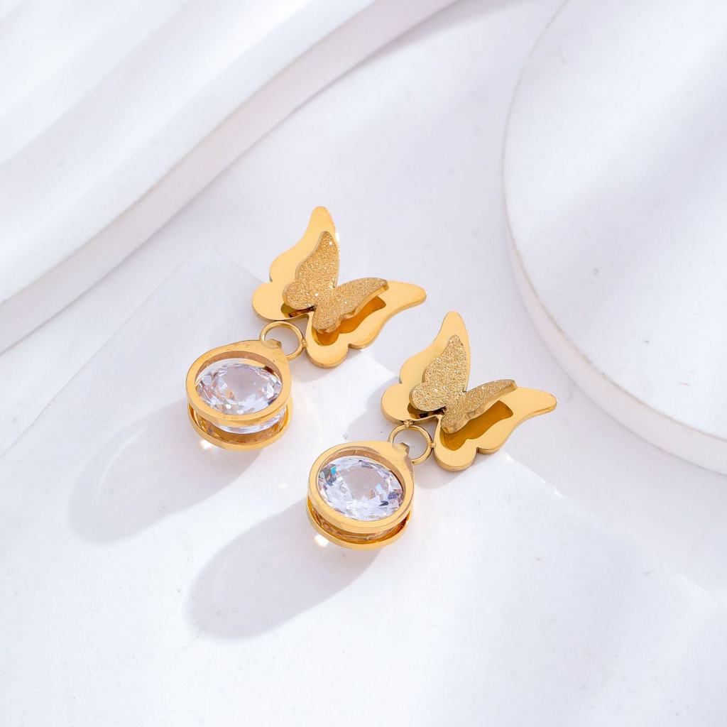 Anting stud kupu zircon titanium anti karat harga grosir bisa cod