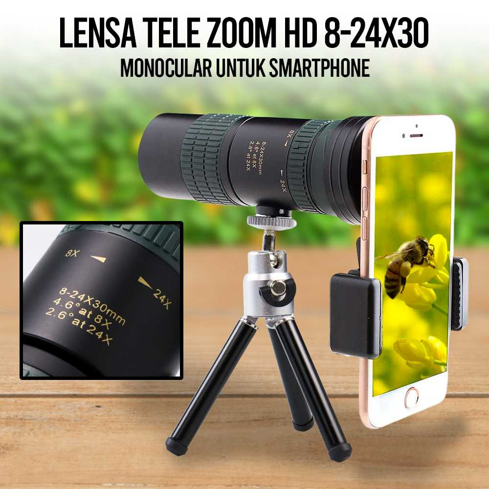 APEXEL Lensa Tele Zoom HD 8-24X30 Moncular untuk Smartphone - APL-8-24X30