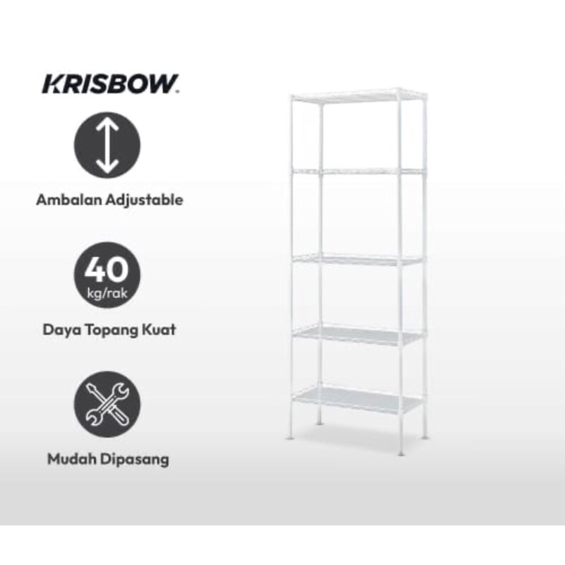 KRISBOW RAK BESI 3-5 TINGKAT PUTIH/ACE HOUSEHOLD WIRESHELVING 5 TIER/ACE RAK BESI DAPUR MICROWAVE