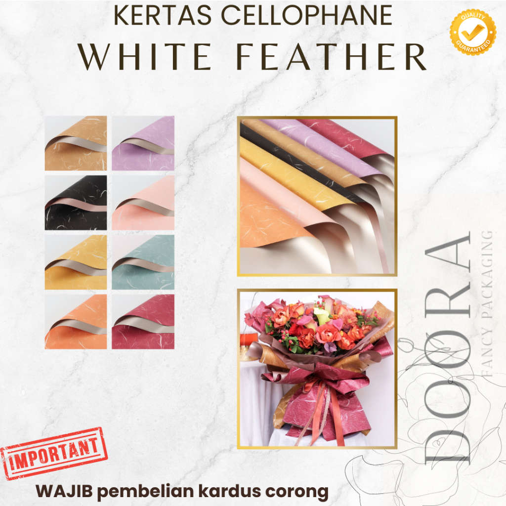 

[Doora] Kertas Cellophane Buket Bunga White Feather Lapis Rosegold