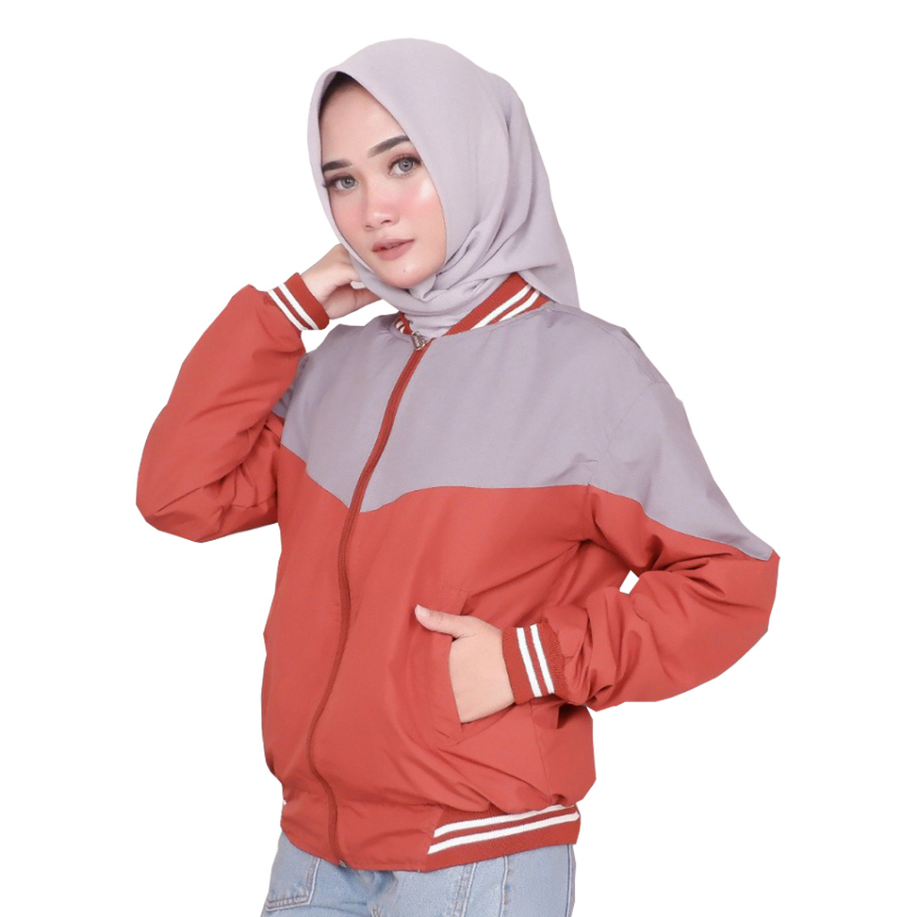 Jaket Parasut Wanita Bolak Balik Waterproof Orange