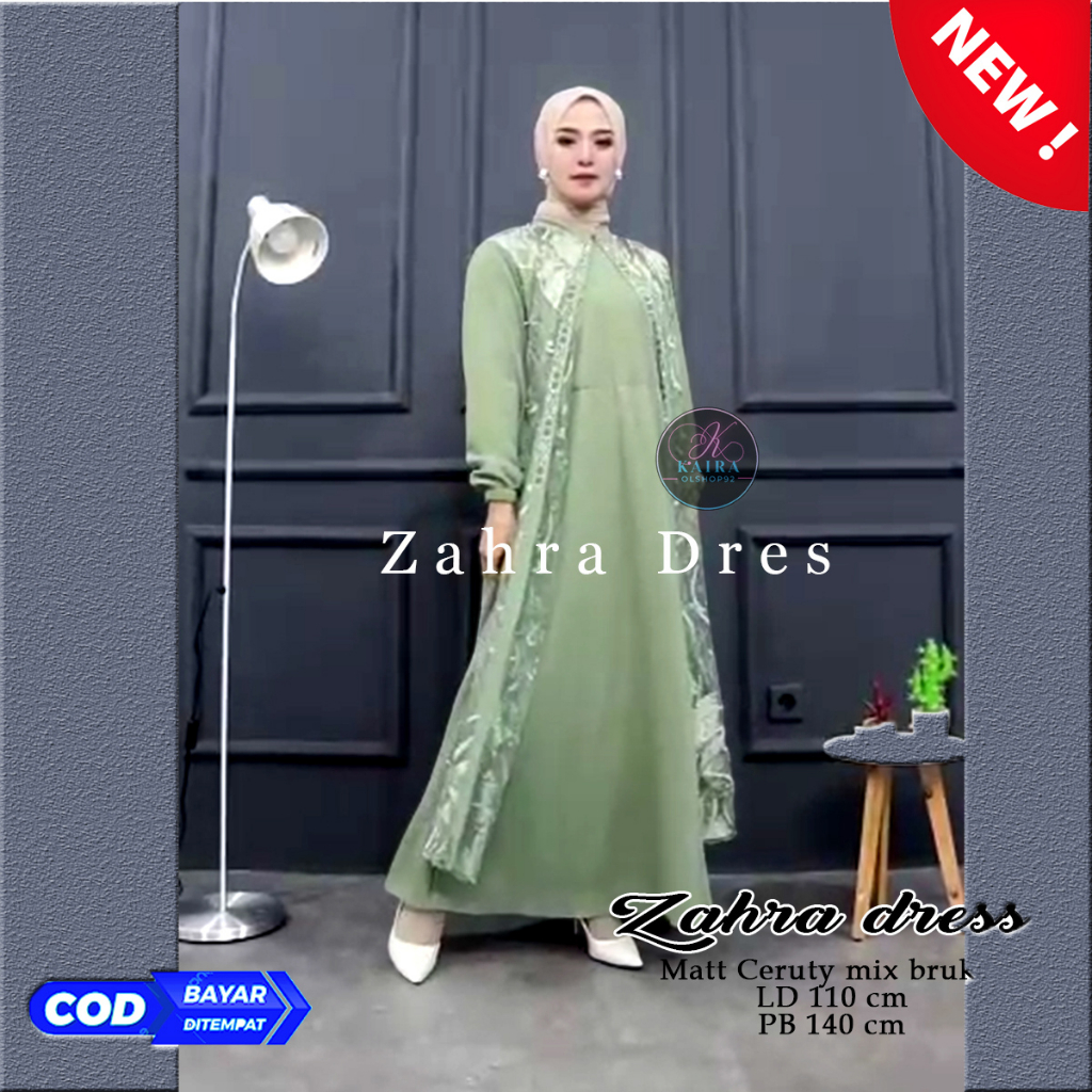 zahra dress gamis pesta mewah ceruty armany mix brukat busui cod