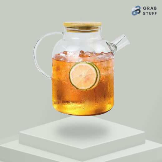 Teko Teh Kopi Air Minum Dingin Pitcher Kaca Borosilicate Glass 1.6L Tahan Panas Dingin Anti Pecah de