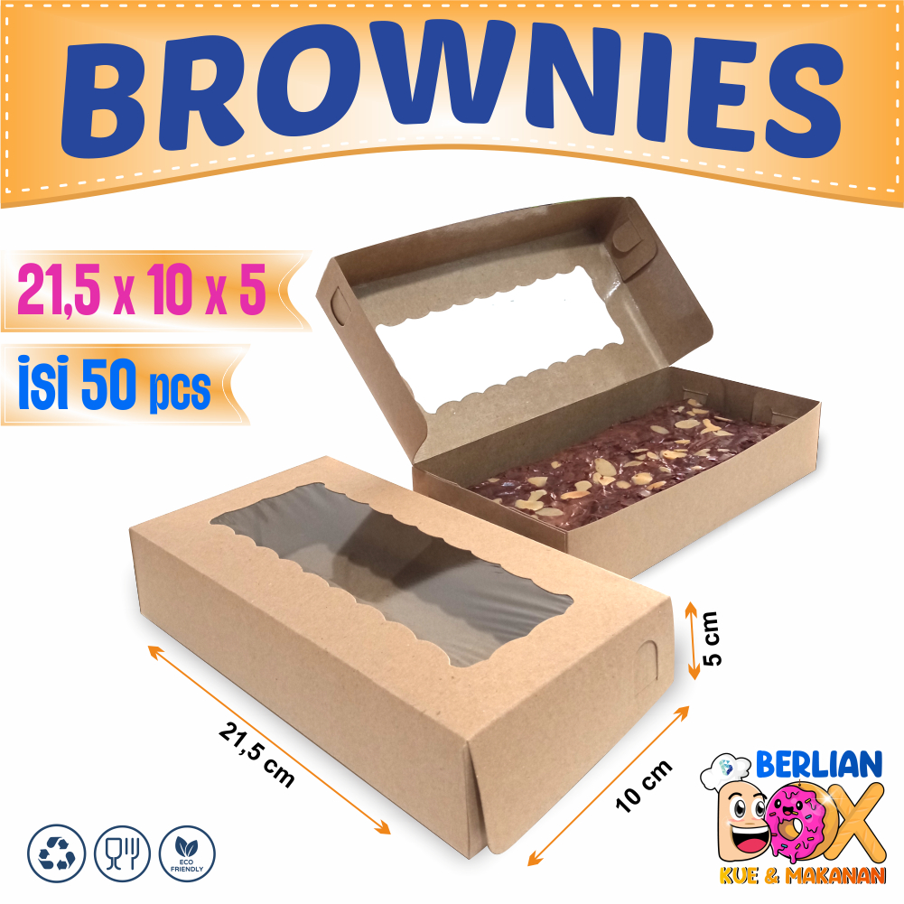 Dus Brownies Box Brownies Kraft polos 21,5x10x5 /Box Brownies Jendela / Dus Kue Kraft (50 pcs)