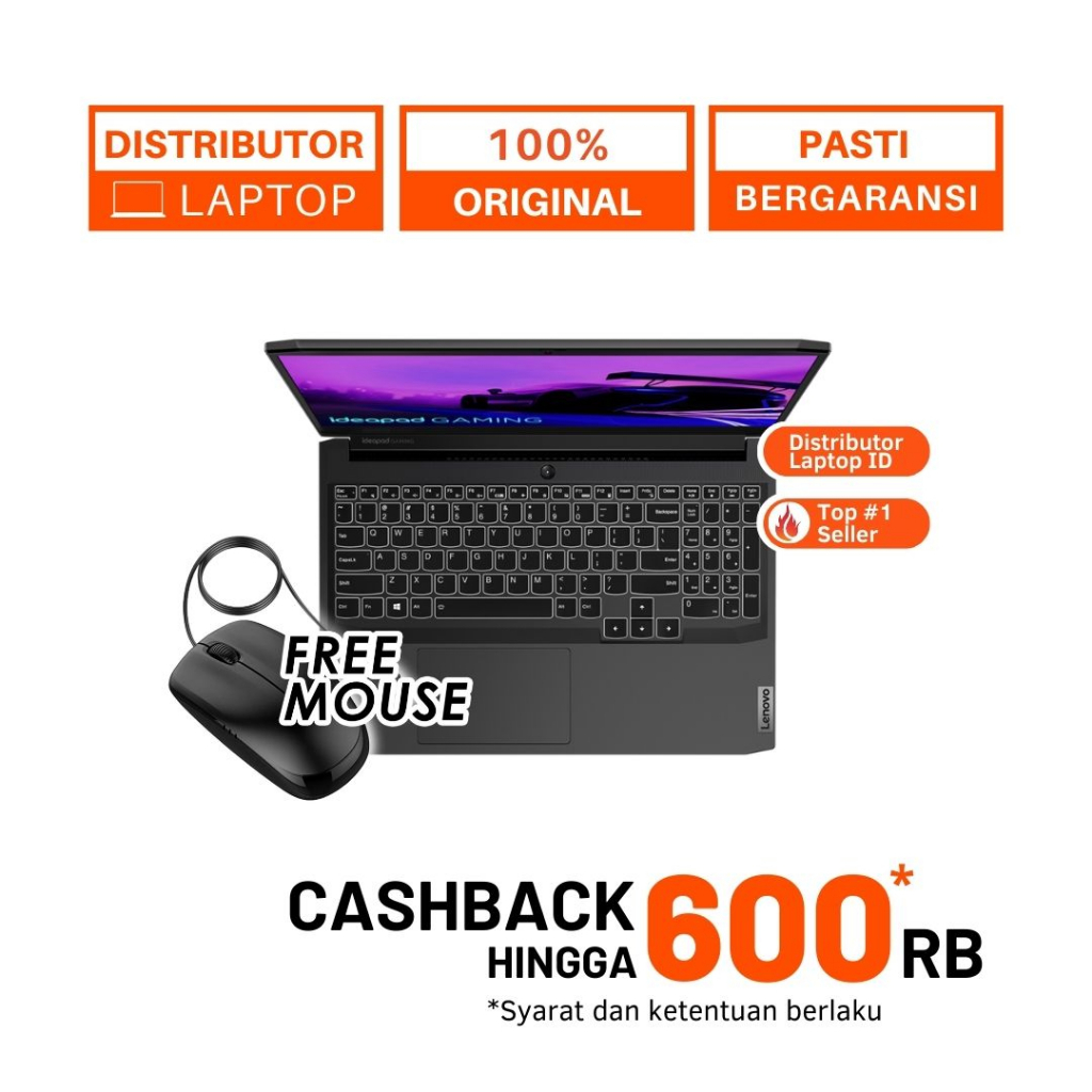 LAPTOP LENOVO IDEAPAD GAMING 3 15ARH7 / RYZEN 5 7535HS RTX 4050 / RAM 8GB 512GB SSD / 15 INCH WQHD IPS / WINDOWS 11 OHS - CICILAN 0%