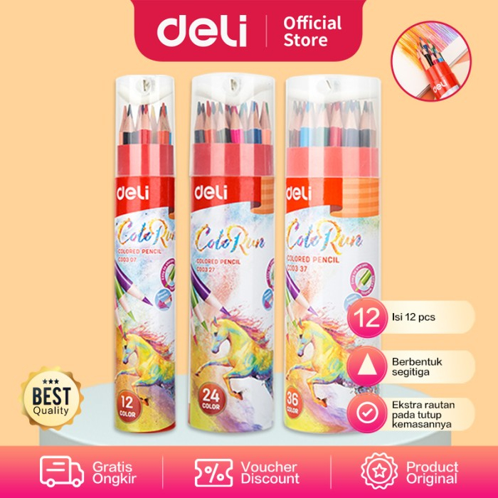 FYGALERY DELI004 Deli EC00307 Pensil Warna 12 Warna dengan Bonus Rautan Pensil Diatas