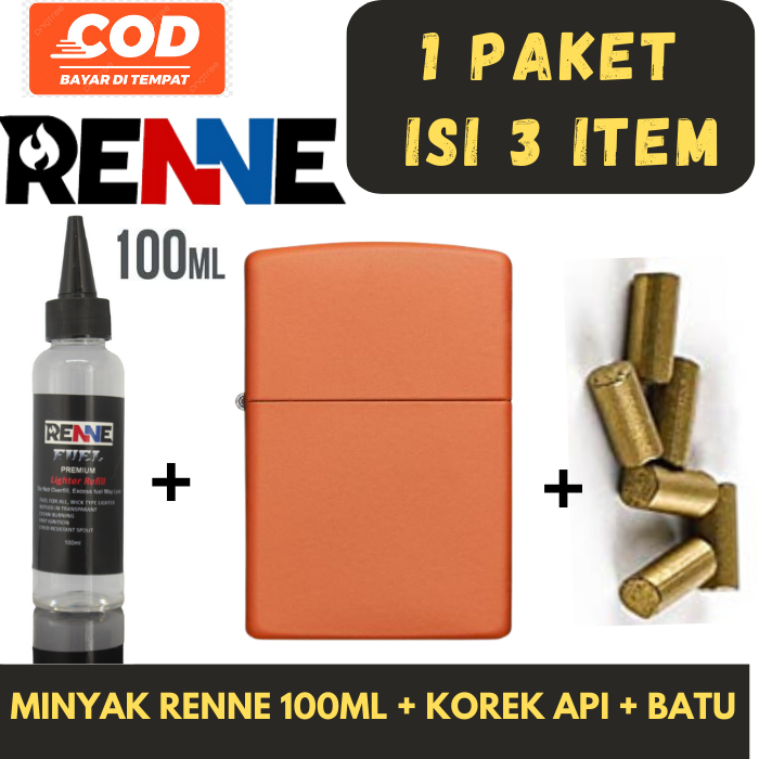 Paket Hemat Korek Api Kantai Orange Plus Minyak Renne 100ml dan Batu Api