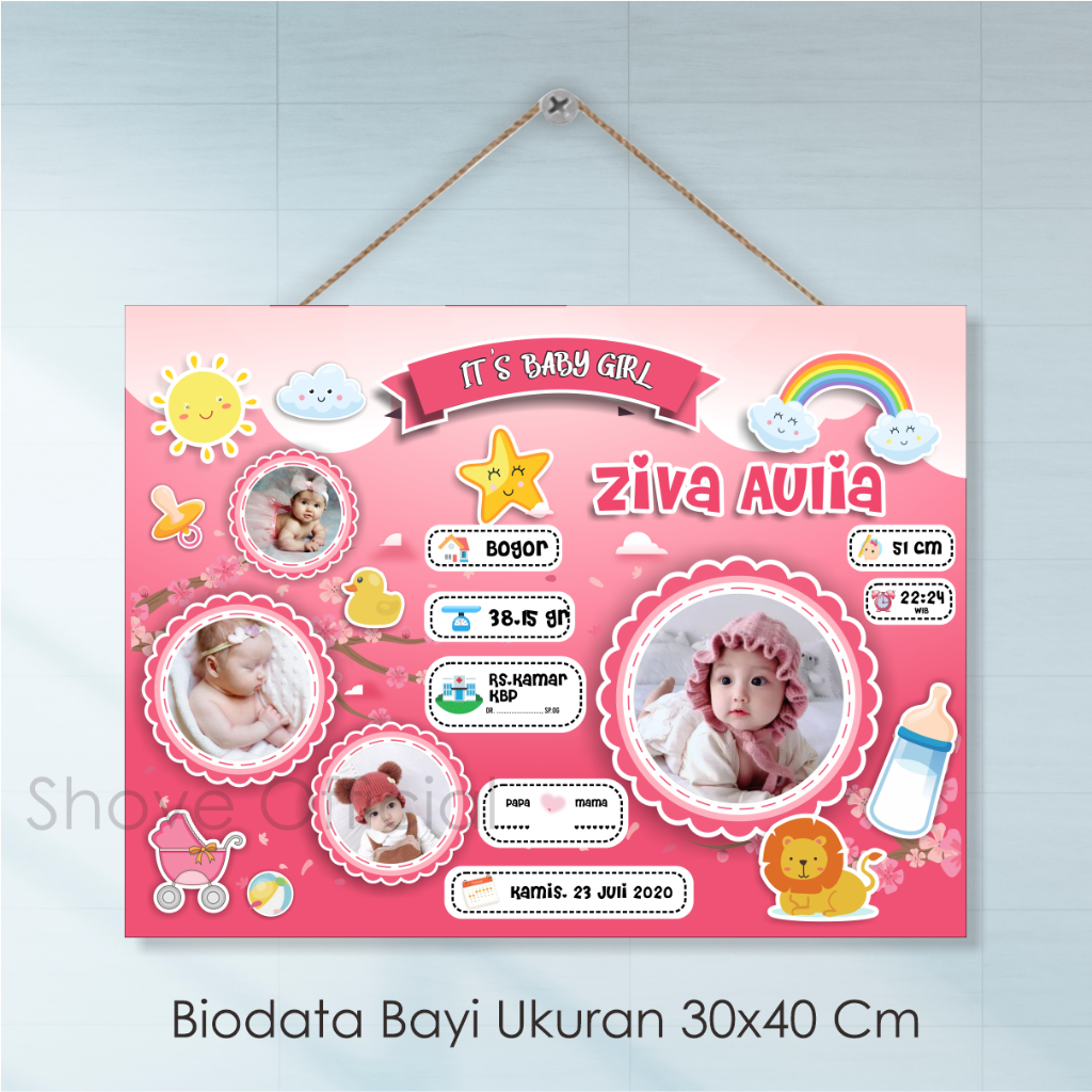 Poster Pigura Biodata Bayi Custom Foto 12R Papan Kayu MDF