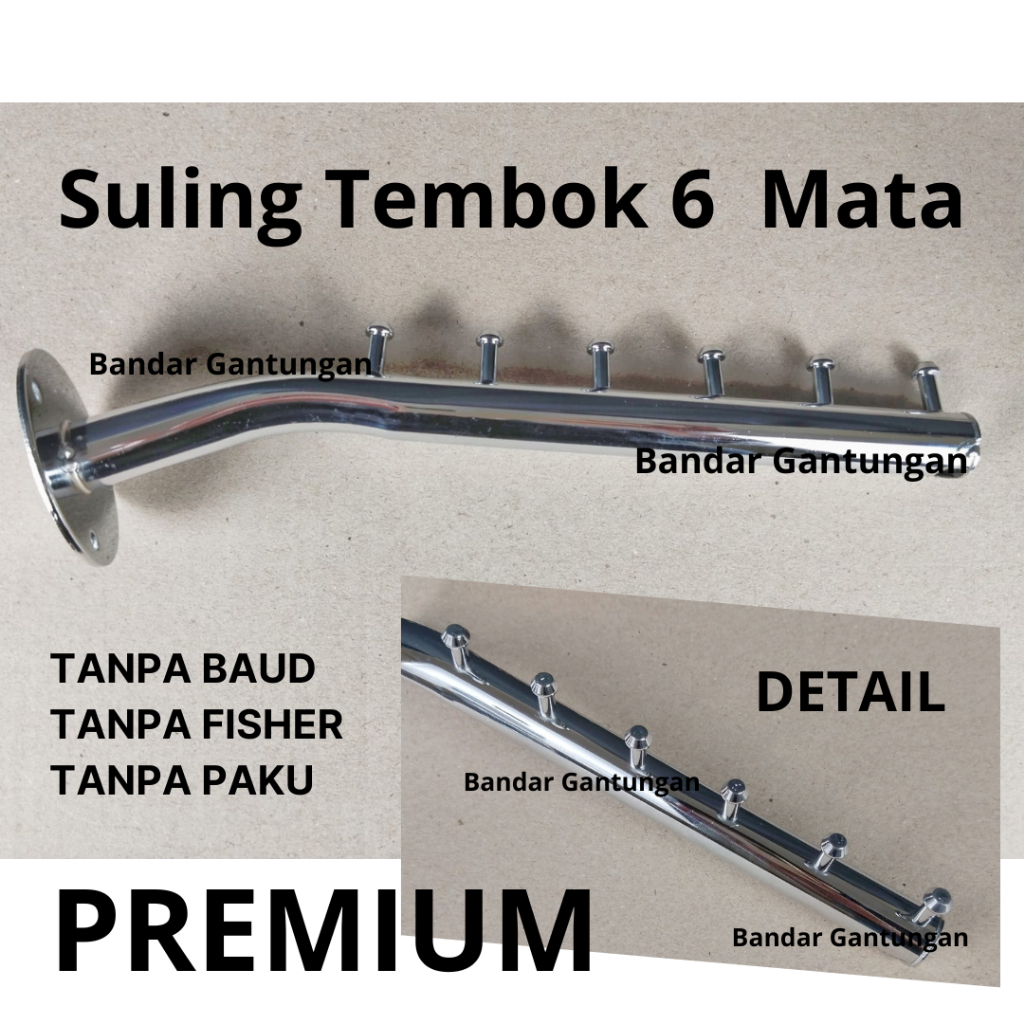 Hanger suling tembok 6 titik tekuk Gantungan baju Display toko PREMIUM-BH