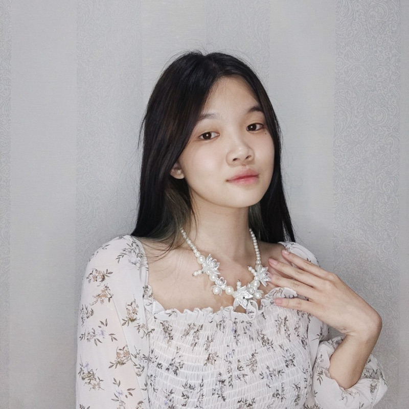 Ardelle Flowery Pearl Necklace Kalung Panjang Bunga Korea Korean Hijab Friendly