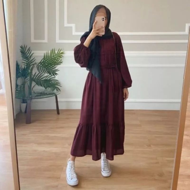 MIDI DRESS KOREAN STYLE LILY CRINCLE AIRFLOW MIDI KOREAN LOOK REMAJA