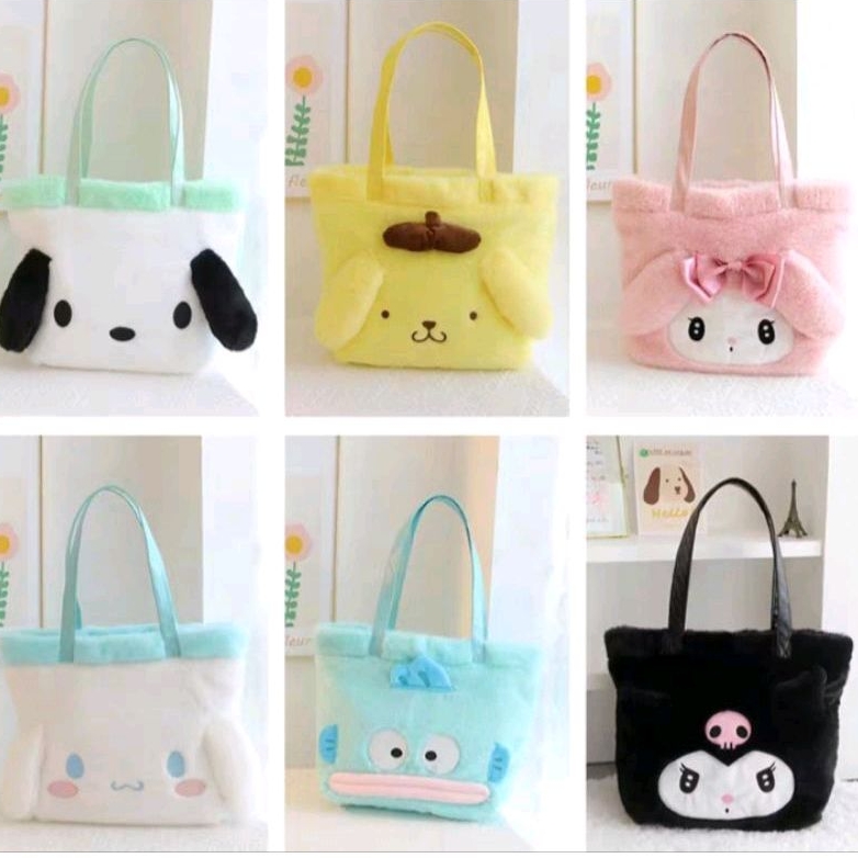 Tas Bulu Boneka Import Sanrio / Tas Bulu Cinnamoroll / Tas Pompurin / Shoulder Bag Sanrio.