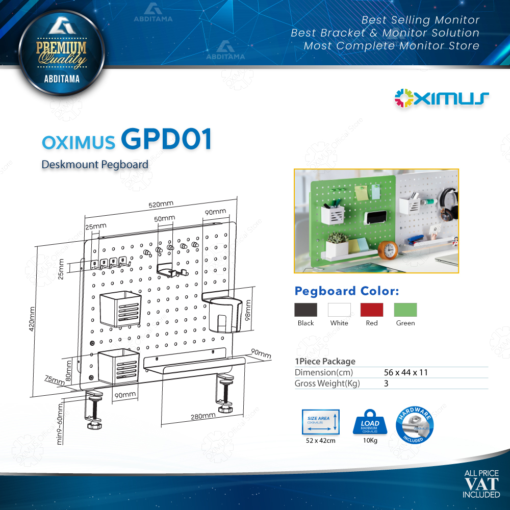 Rak Papan Meja Modular Deskmount Pegboard DIY OXIMUS GPD01 GPD02