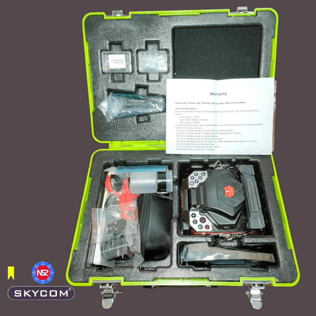 fusion splicer skycom t208H fiber optik / splicing skycom t208H / alat sambung fiber optic