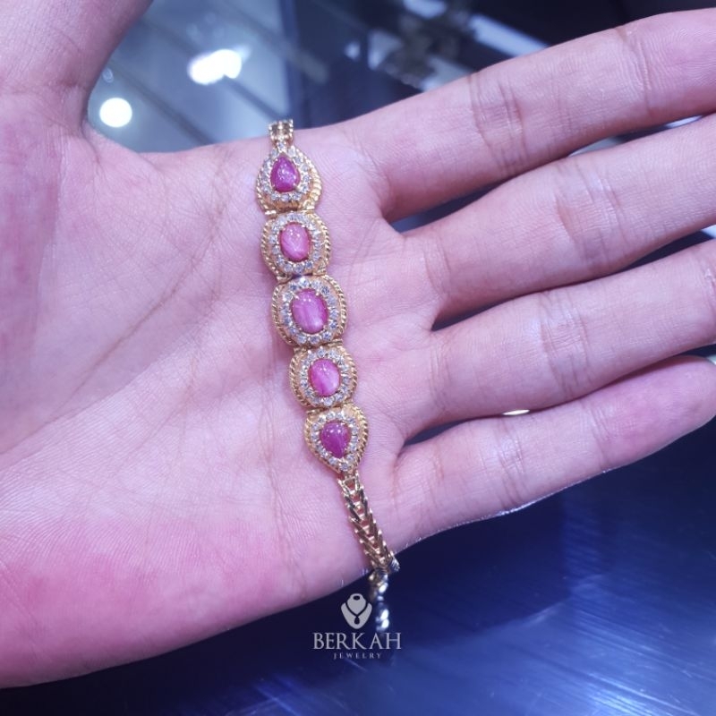 Gelang emas berlian asli natural diamond dan batu ruby star