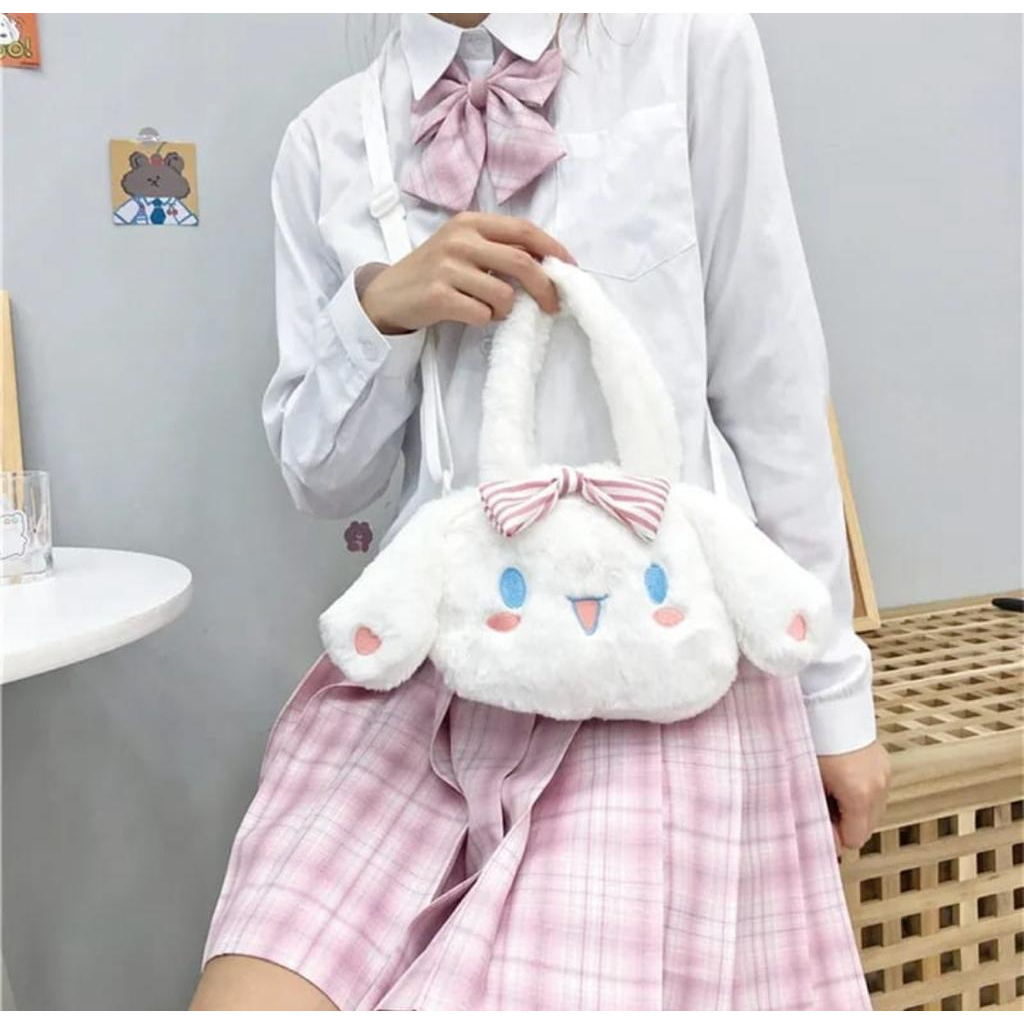 Sling Bag Cinnamorol Tas Selempang Bulu Lucu Boneka Kekinian