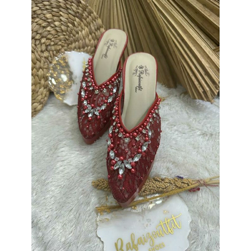 Sepatu wedding pesta Cantik Amirra Maroon 9cm tahu