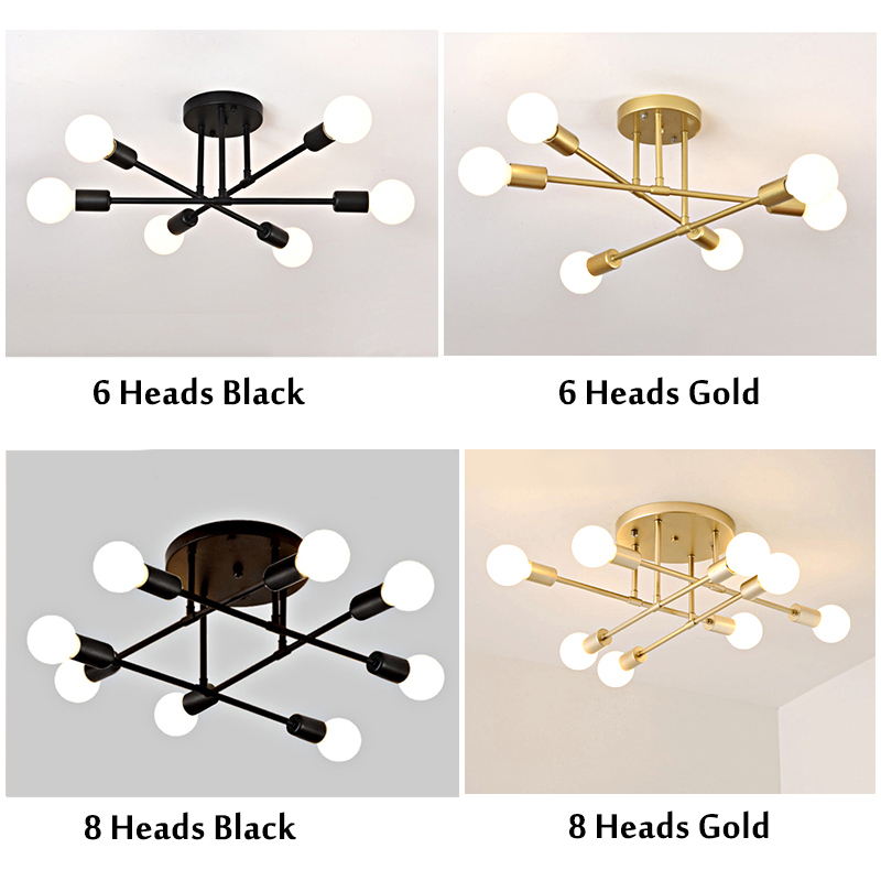 Lampu Plafon 6 / 8 Led E27 Lampu Gantung Ruang Tamu Modern Minimalist Ceiling Light Warna Golden Black (Bohlam tidak termasuk) Sesuai Gambar Material Besi Socket BR