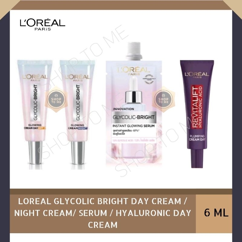 Loreal Paris Glycolic Acid Day Cream / Night Cream / Serum / Hyaluronic Day Cream 6mL Krim Wajah Kri