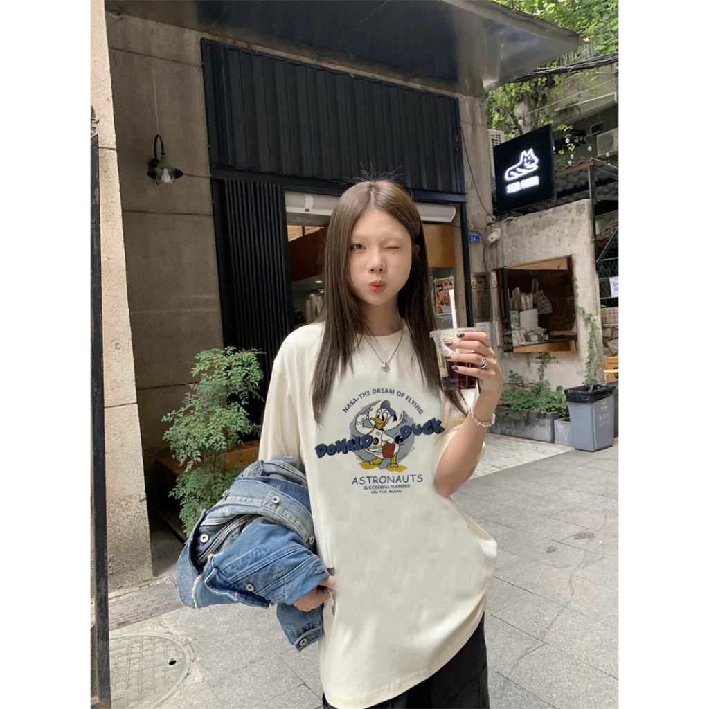 EUNII T-shirt Lengan Pendek Disney Donald Duck Printing Korean Style/Kaos Atasan Wanita/Baju Kaus Oversize Wanita/Kaos Wanita