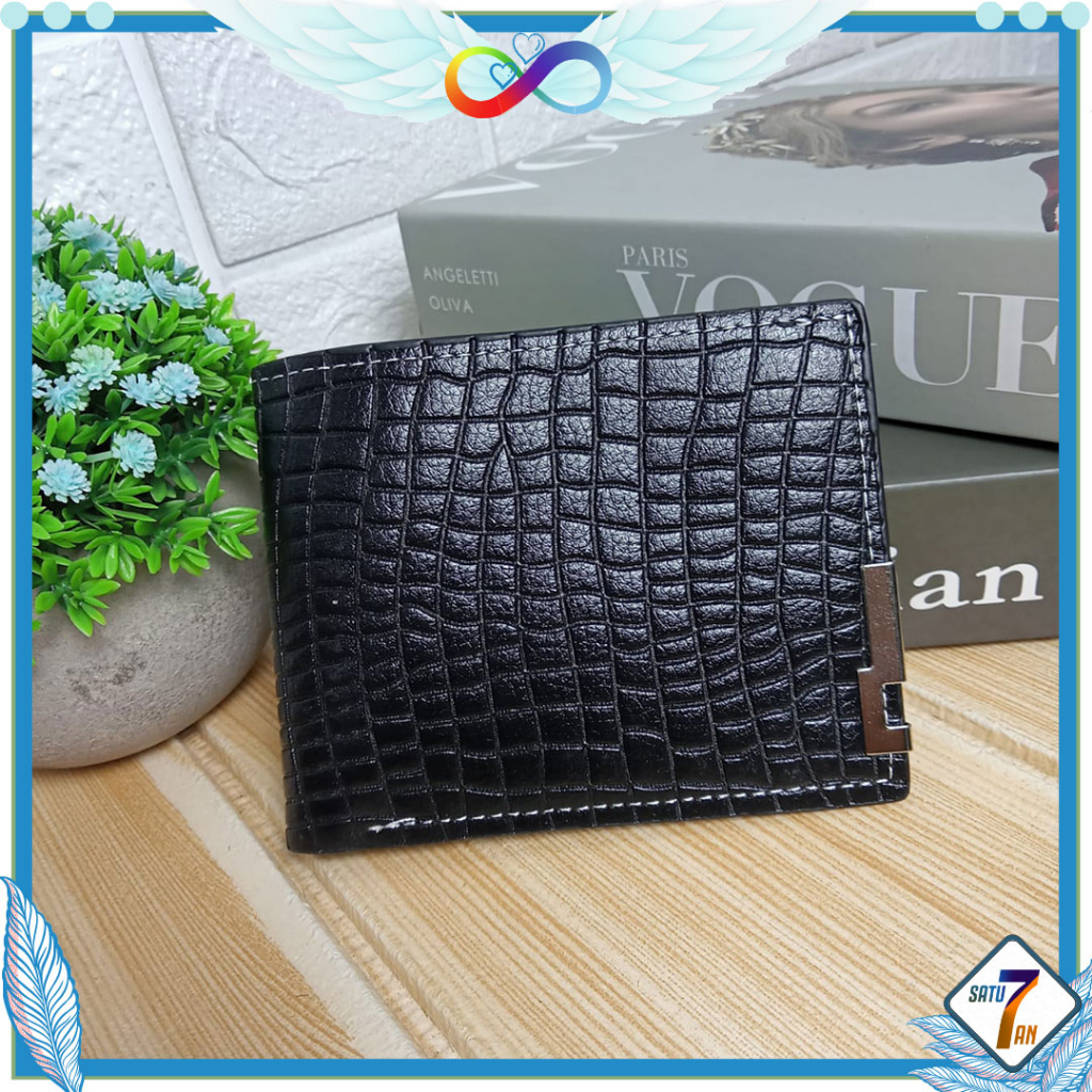 Dompet Lipat Pria Fashion Korea Style Kasual Motif Multifungsi Dompet Pendek Cowok Men Wallet PU Satu7an D93