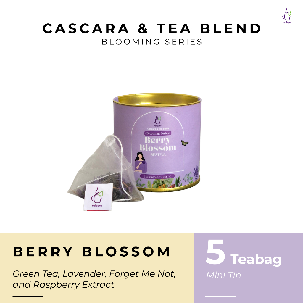 

Netisane Berry Blossom (Green Tea, Lavender, Forget Me Not Flower, dan Raspberry Extract) | Netisane Cascara Blend Blooming Series | Artisan Tea / Teh Herbal | (Mini Tin Can)