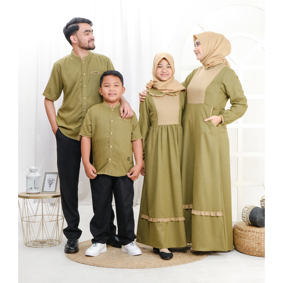 Mufatih Sarimbit Keluarga Couple Family Set Lebaran Azran Hijau Olive