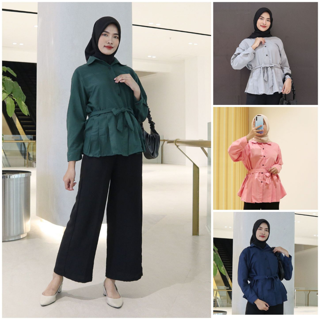 IZANY BLOUSE Wanita Tali pinggang / Kemeja Wanita Kekinian