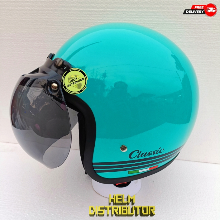 HELM BOGO CLASSIC KACA DATAR  HITAM KACA DATAR BENING KACA CEMBUNG HITAM SNI COD