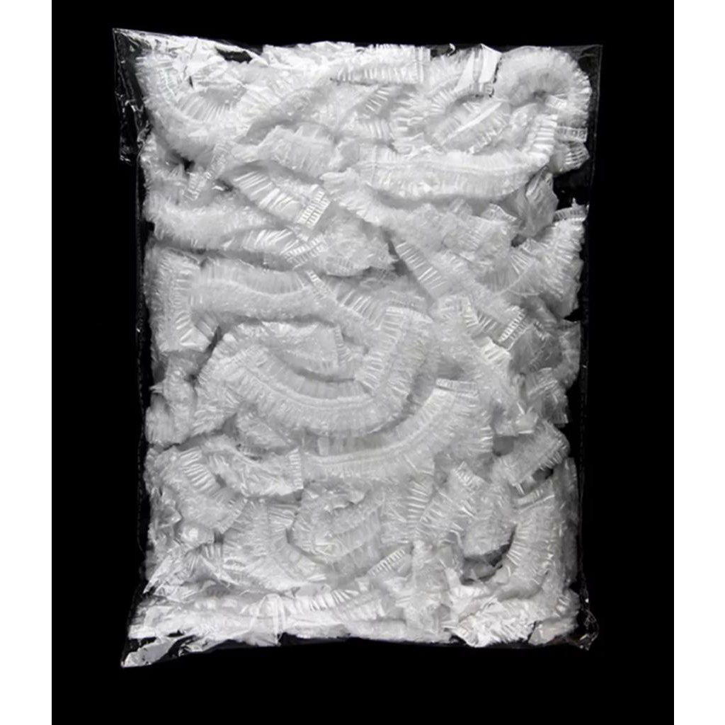 STV isi 100 pcs diposable shower cap transparan / topi mandi sekali pakai / plastik pembungkus serbaguna