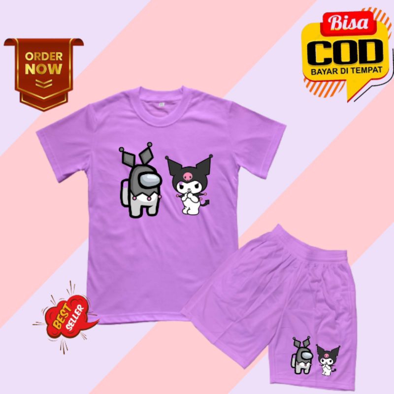 Kaos Anak Kombinasi Kuromi+Among Us,Baju setelan anak Kombinasi