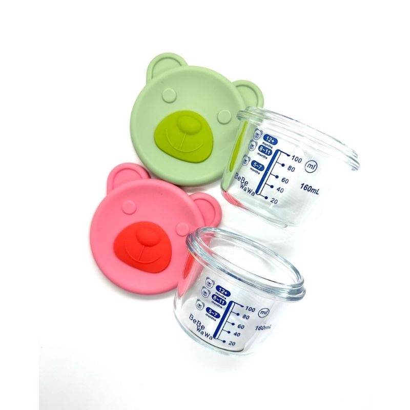 Bebe Wawa Silicone Liq Food Glass Container BW007-1 160ml BW007-2 180ml - Bebewawa Silikon Liq Tempat Mpasi Kaca Bayi - Wadah Mpasi Kaca Baby Tutup Silikon