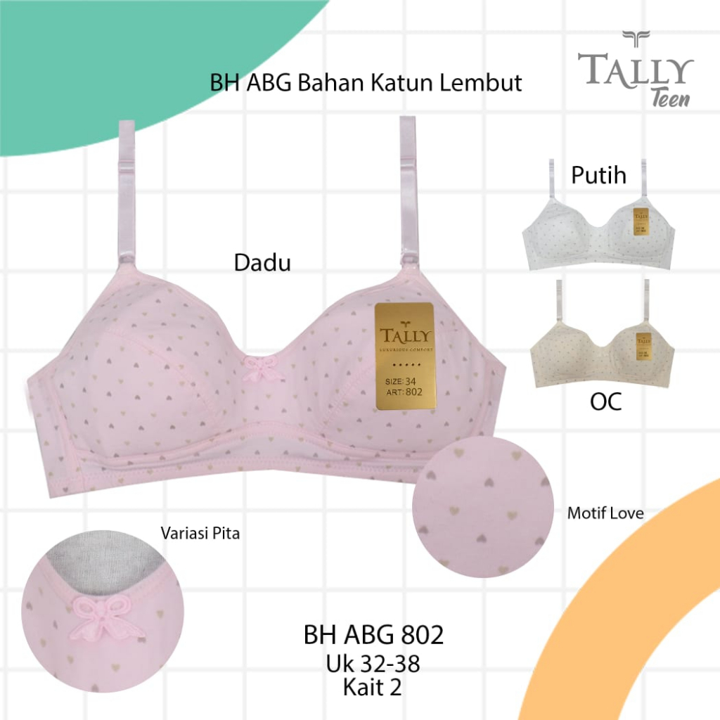 Bh Bra (REMAJA) Tally 802 , 6362 , 391 (Cup A) Motif | Tanpa Busa Tanpa Kawat |kcj