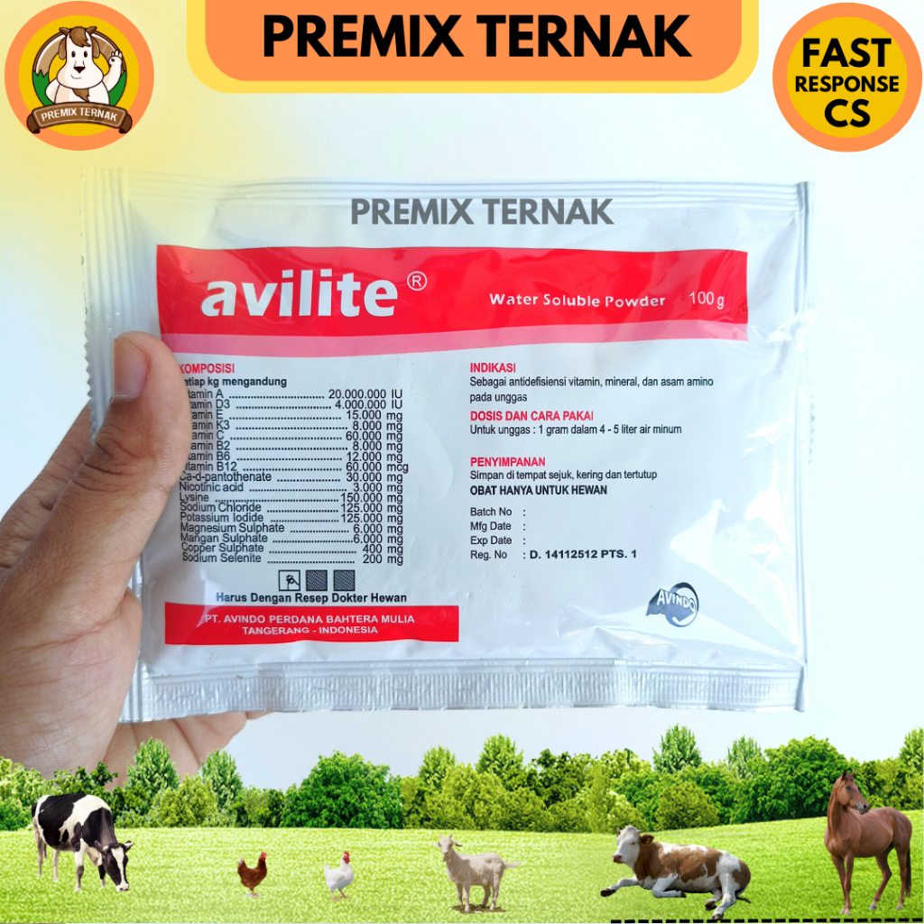 AVILITE 100 Gram - Multivitamin Mineral Dan Asam Amino untuk Unggas Ayam Bebek dan Babi