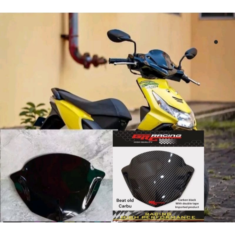 Visor variasi winshield variasi honda beat karbu beat lama pnp honda beat new esp beat fi injeksi lama bahan full akrilik warna hitam kilap &amp; carbon celup wtp free lem 3m doubel tape pnp