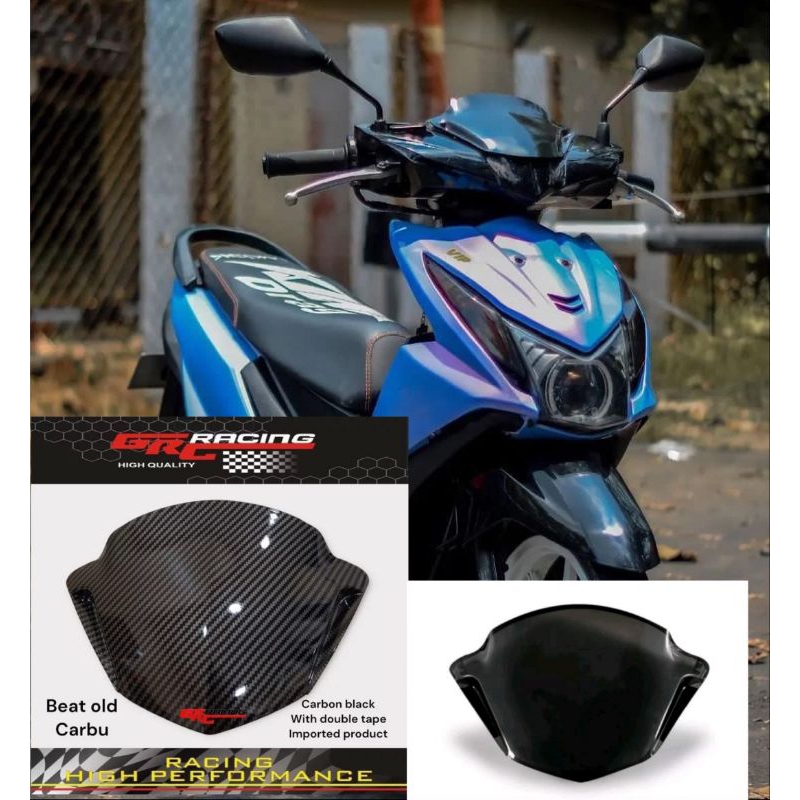 Visor honda beat fi lama 2013 sampai 2015 model beat karbu pnp beat new esp bahan akrilik warna hitam kilap &amp; carbon celup wtp free dobel tape lem 3m