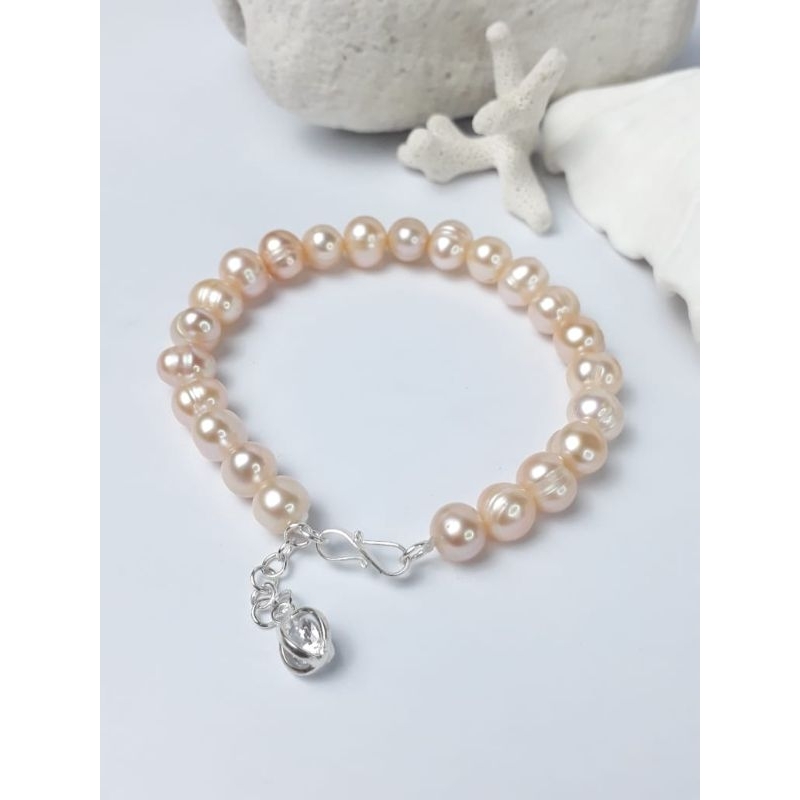 Aksesories gelang full mutiara kaitan perak asli