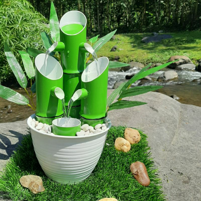 Aercur Air Mancur Bambu Mini hias meja taman kamar dekorasi rumah pot bunga tanaman lampu rak kaktus