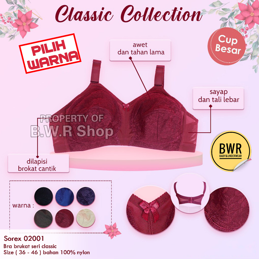 BRA SOREX CLASSIC BESAR TANPA KAWAT 02001 38 40 42 44 46 ( MODEL STRAIT SISTER) BH TALI BESAR | Bwr