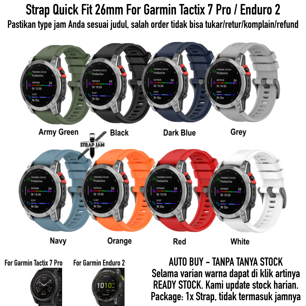 MF7 Strap Garmin Tactix 7 Pro / Enduro 2 - Tali Jam Tangan Quick Fit 26mm Rubber Silikon Sporty