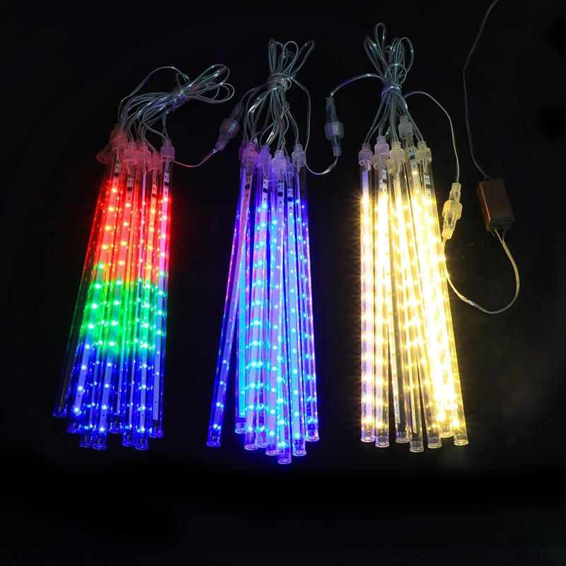 MMM Lampu Meteor LED isi 8 Tabung/45cm 30cm Lampu Meteor Set 8 Tubes 4.5Mtr Rainbow RGB Rain Snow Tongkat Taman Hias 4.3Meter Meteor Anti Air Dekorasi Pesta Natal Taman Outdoor Indor