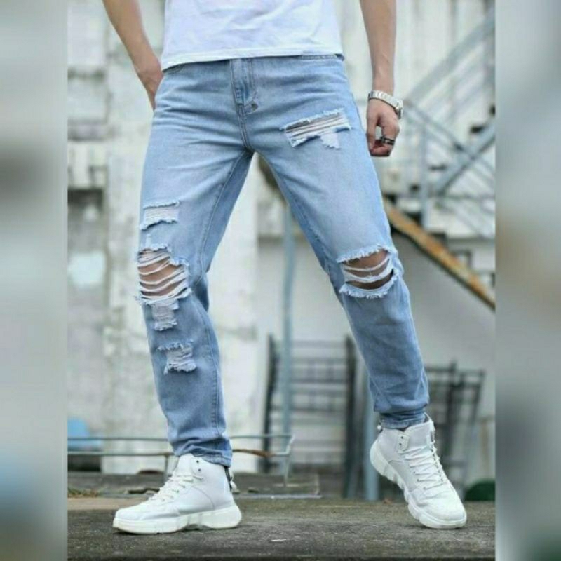 CELANA SOBEK PRIA RIPPED JEANS ROBEK STANDAR REGULER BASIC PREMIUM 28-38