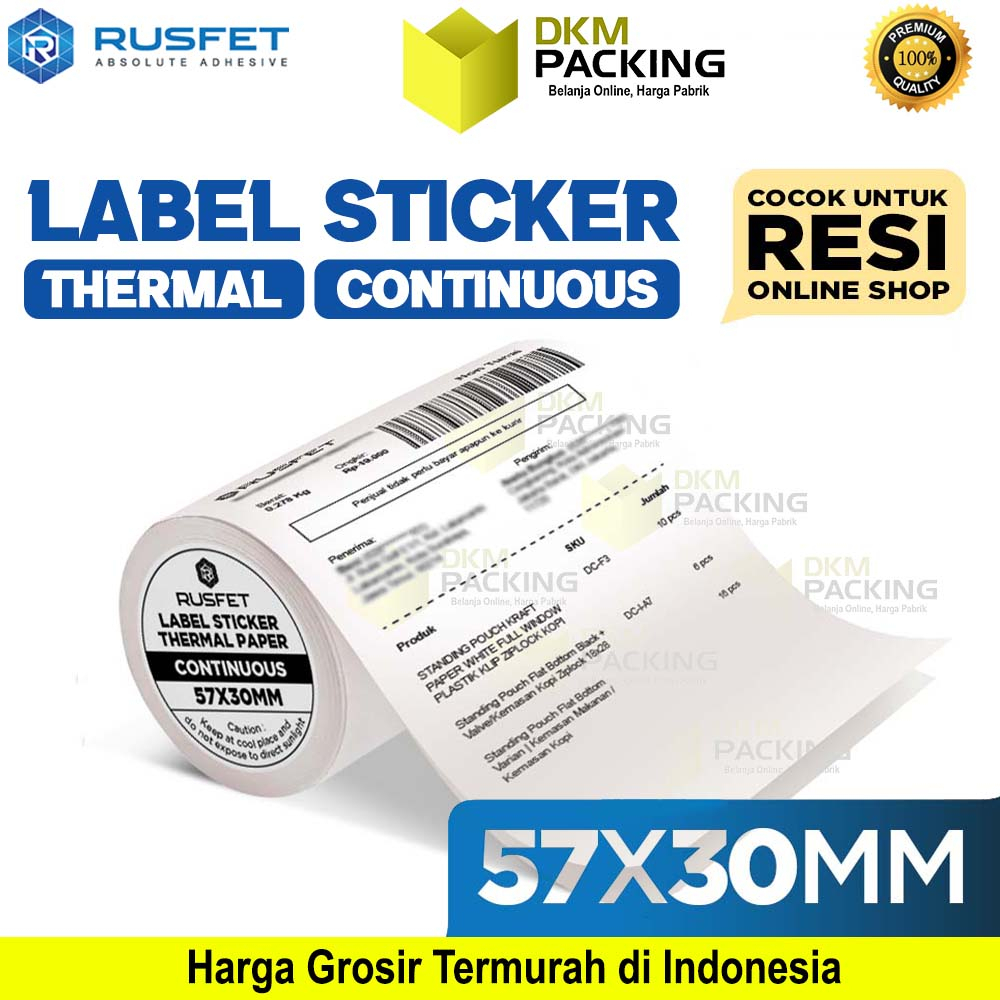 

Sticker Label Thermal Paper CONTINUOUS ROLL Barcode Resi RUSFET 57mm