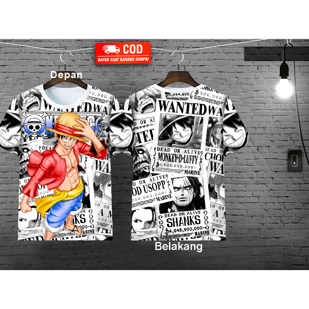 Kaos Distro Cowok Motif Luffy Depan Belakang ada Sablon Untuk Pria Dewasa